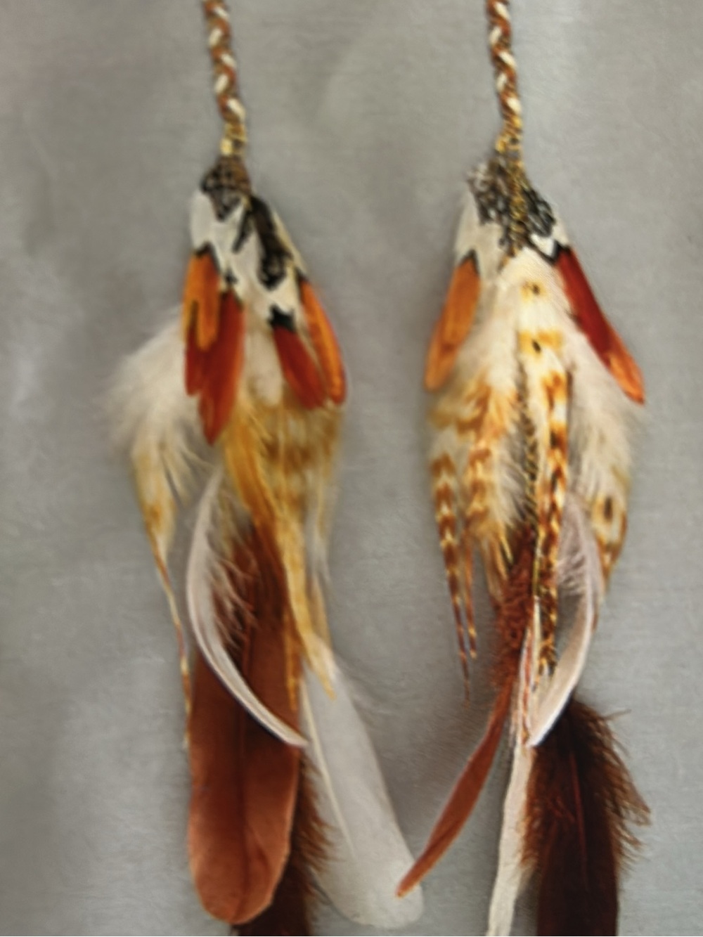 Boho Feather Earrings in Brown, Orange & Cream